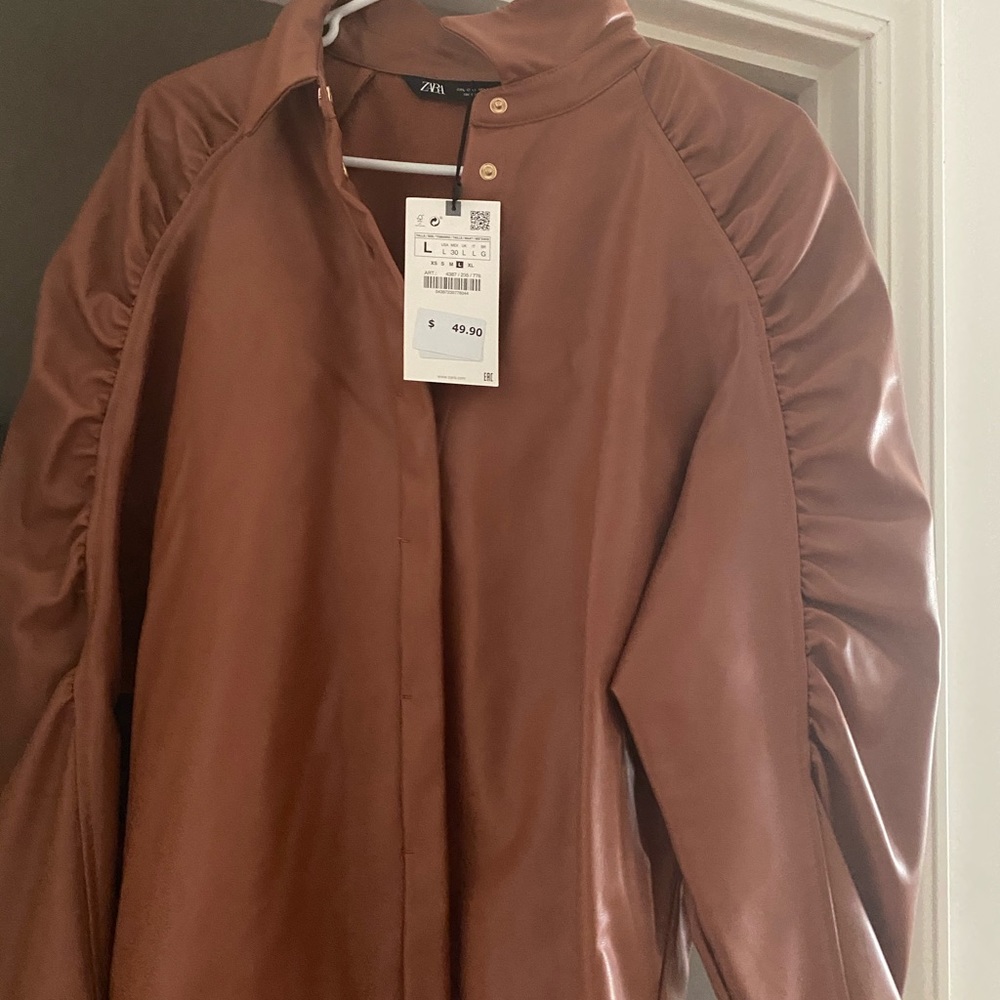 Zara vegan leather blouse